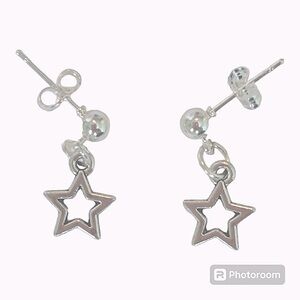 925 sterling silver plated small tiny ball stud hallow star charm earrings